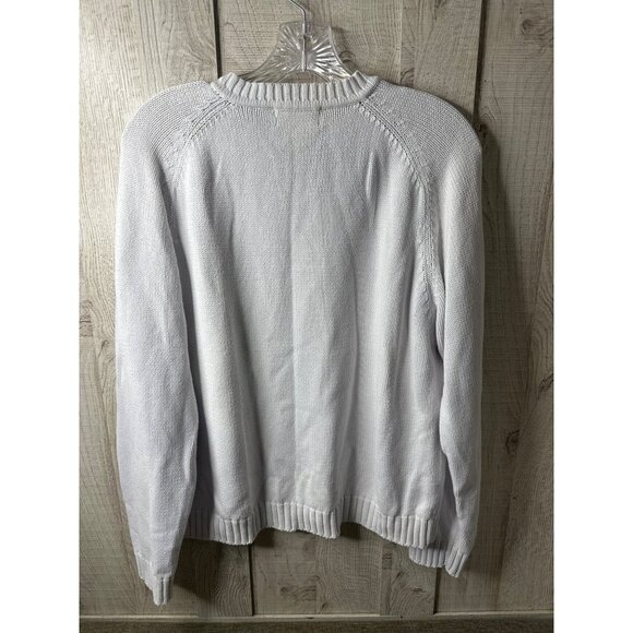St. Johns Bay Authentic White V-Neck Sweater Large 100% Cotton Long Sleeve - Picture 2 of 6